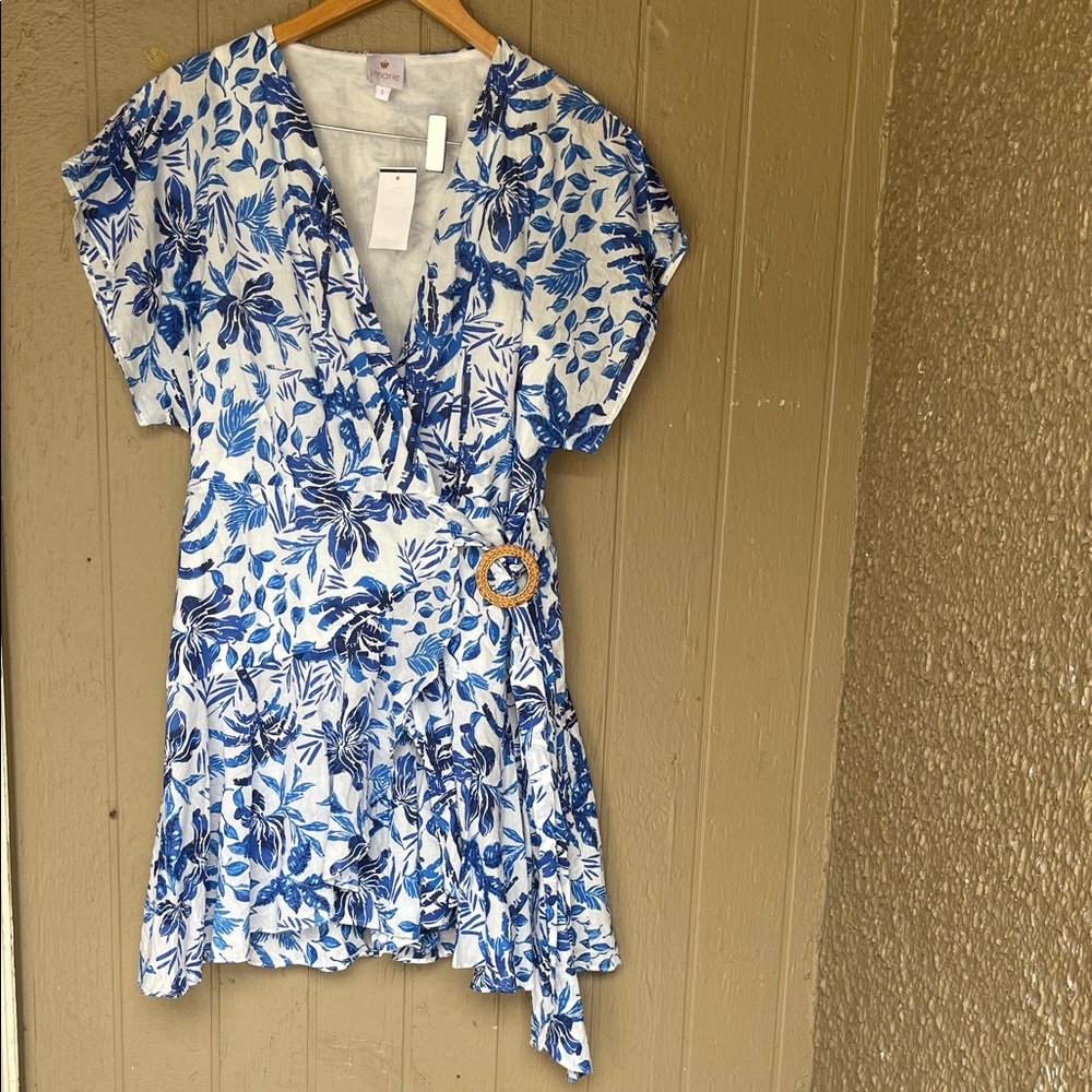 J.Marie The Hayden Wrap Romper in blue/white Size L